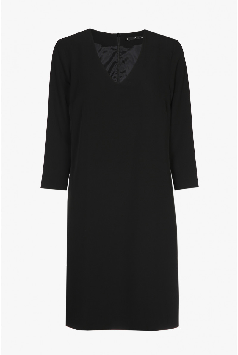 Zwarte rechte jurk met V-hals - Xandres