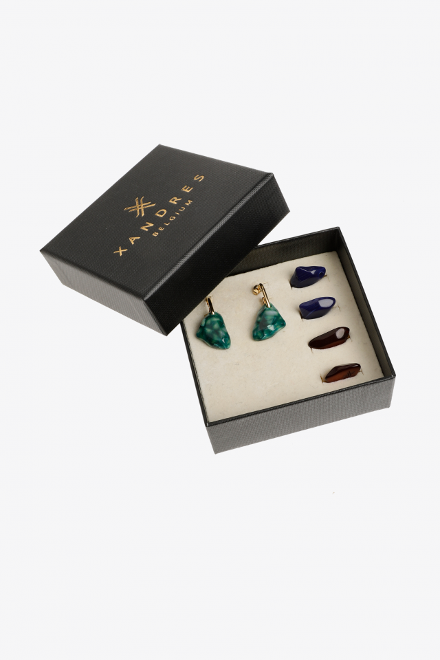 Box containing three pairs of earrings